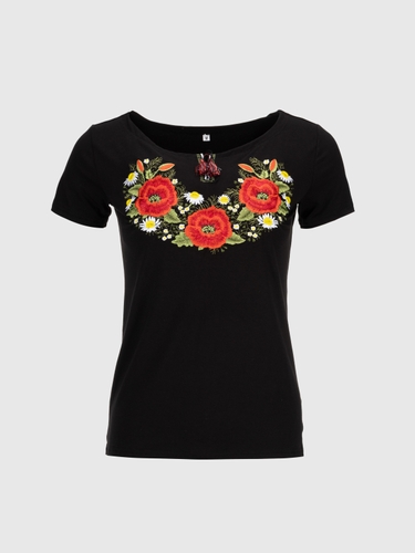 Фото Вишиванка футболка жіноча Melanika Маків цвіт 3XL Чорний (2000990566546A)