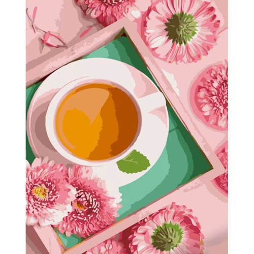 Фото Набір для розпису по номерах Чаювання в рожевих відтінках Strateg GS1384 (4823113859541)