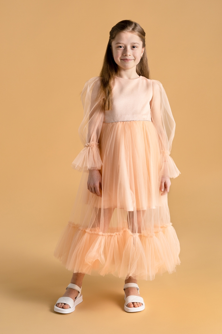 Фото Платье нарядное для девочки Wecan 24036 134 см Персиковый (2000990305312A)