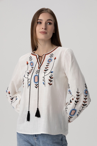 Фото Вышиванка рубашка с принтом женская Park karon 23150 38 Белый (2000990154309A)