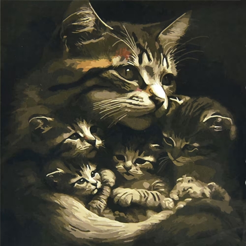 Фото Набор для росписи по номерам Кошка с котятами Strateg АА006 (4823113863364)