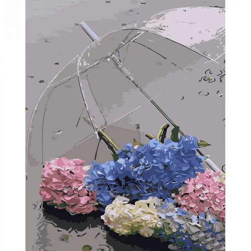 Фото Набор для росписи по номерам Гортензии под зонтиком Strateg GS1286 (4823113851538)