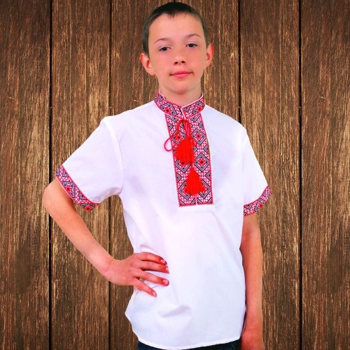 Фото Рубашка-вышиванка с коротким рукавом 110 ФЕДІР Красный (2000902209042S)