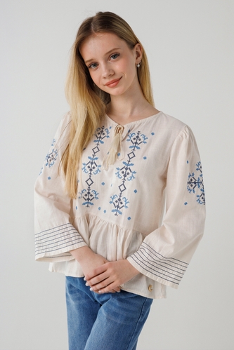 Фото Рубашка с вышивкой для девочки Cuento 3036 158 см Бежевый (2000990264367A)