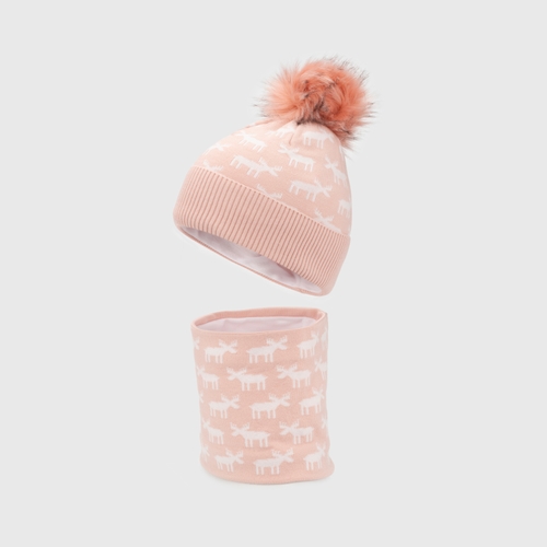 Фото Набір шапка+снуд для дівчинки Talvi Олені 54-56 Світло-рожевий (2000990216427D)(NY)