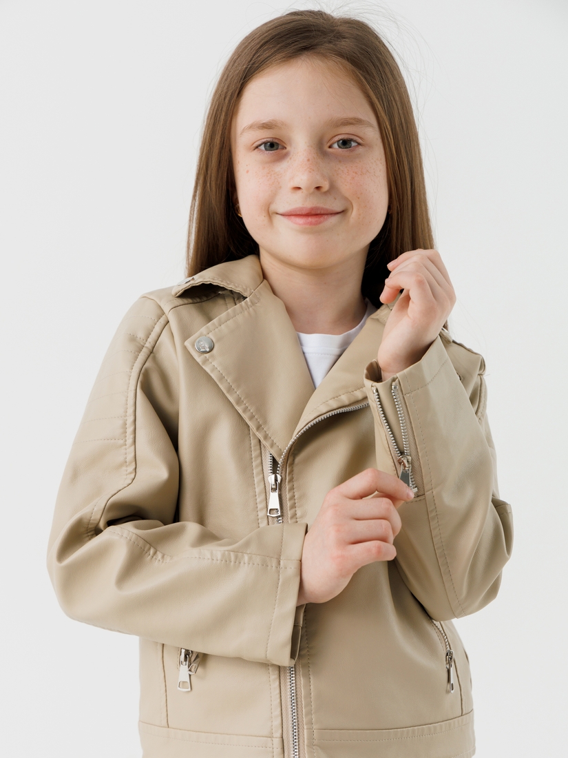 Фото Куртка из экокожи для девочки XZKAMI 6807 134 см Бежевый (2000990537959D)