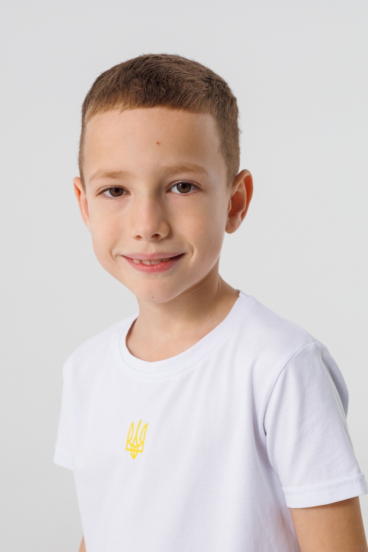 Фото Футболка патріотична дитяча Ecrin ТМЦ герб жовтий 140 см Білий (2000990485403S)