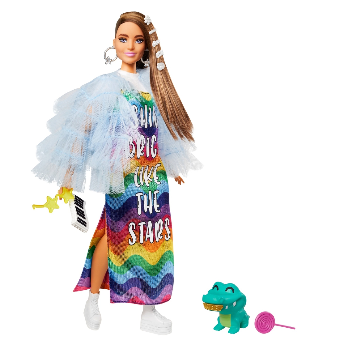 Фото Кукла Barbie "Экстра" в длинном радужном платье GYJ78 (887961973365)