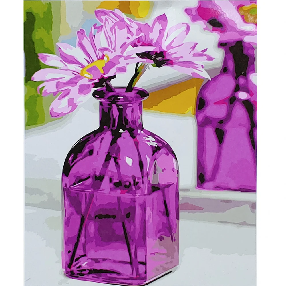 Фото Набор для росписи Гербери в розовой бутылке Strateg с лаком и уровнем размером 40х50 см (SY6886) (4823113830564)