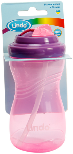 Фото Пляшка-непроливайка з соломинкою Lindo LI 127 16 х 7 х 7 см Рожевий (2000989637097)