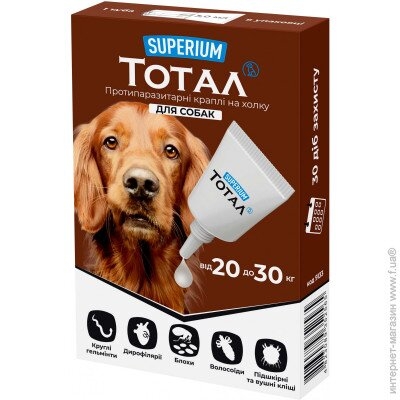 Тотал SUPERIUM протипаразитні краплі на загривку для собак, 20-30 кг (4823089352565)