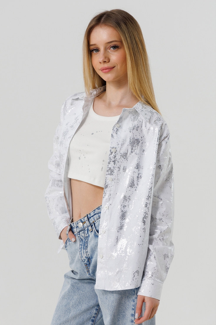 Фото Рубашка с узором для девочки LocoLoco 9056 128 см Серебристо-белый (2000990347619D)
