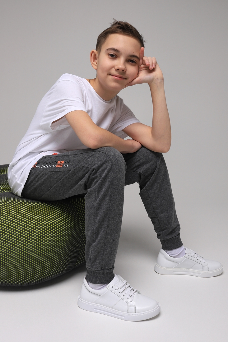 Фото Спортивні штани для хлопчика з принтом Pitiki 1006-3 158 см Сірий (2000989523734D)