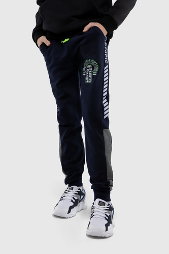 Фото Спортивні штани для хлопчика манжет з принтом Hees 3035 176 см Темно-синій (2000990161932W)