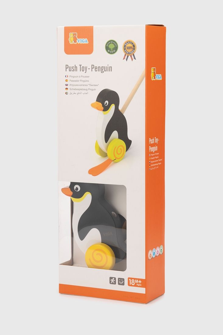 Фото Деревянная каталка Пингвинчик Viga Toys 50962 Разноцветный (6934510509620)