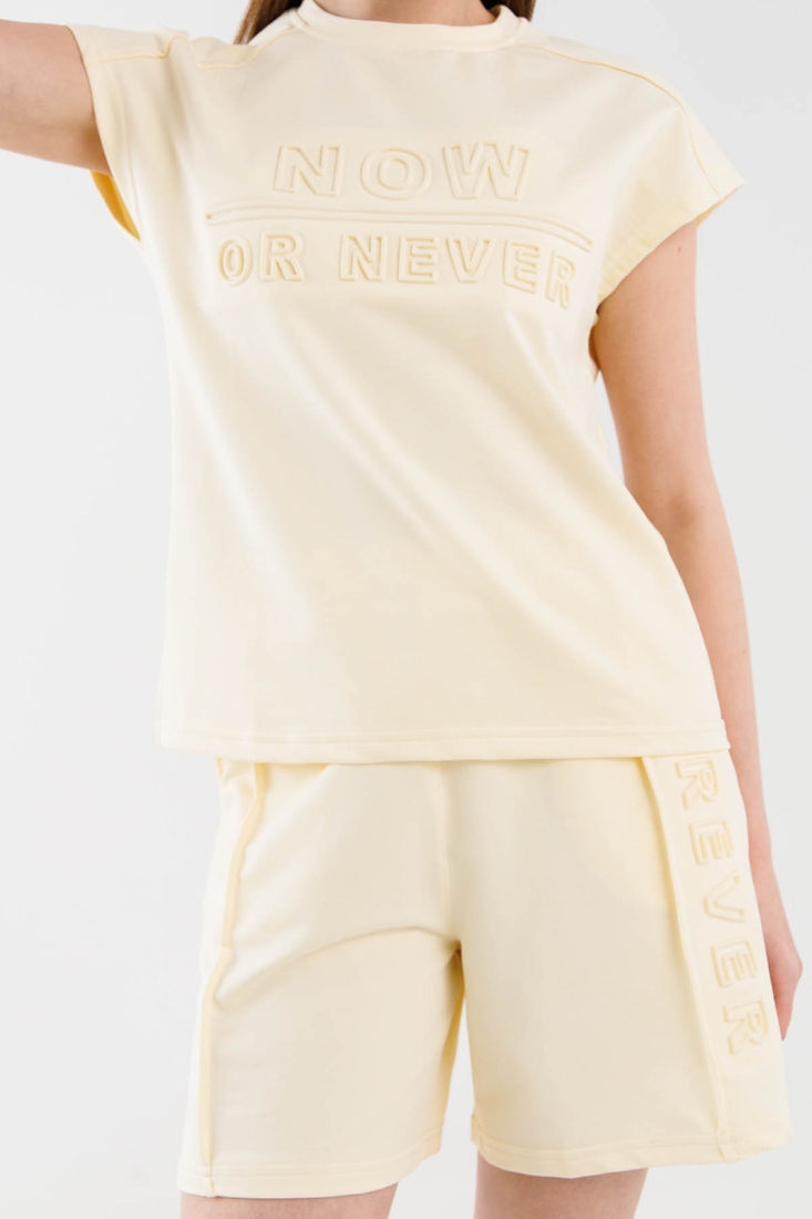 Фото Костюм футболка + шорты однотонный женский MDG 24729 L Желтый (2000990404107S)