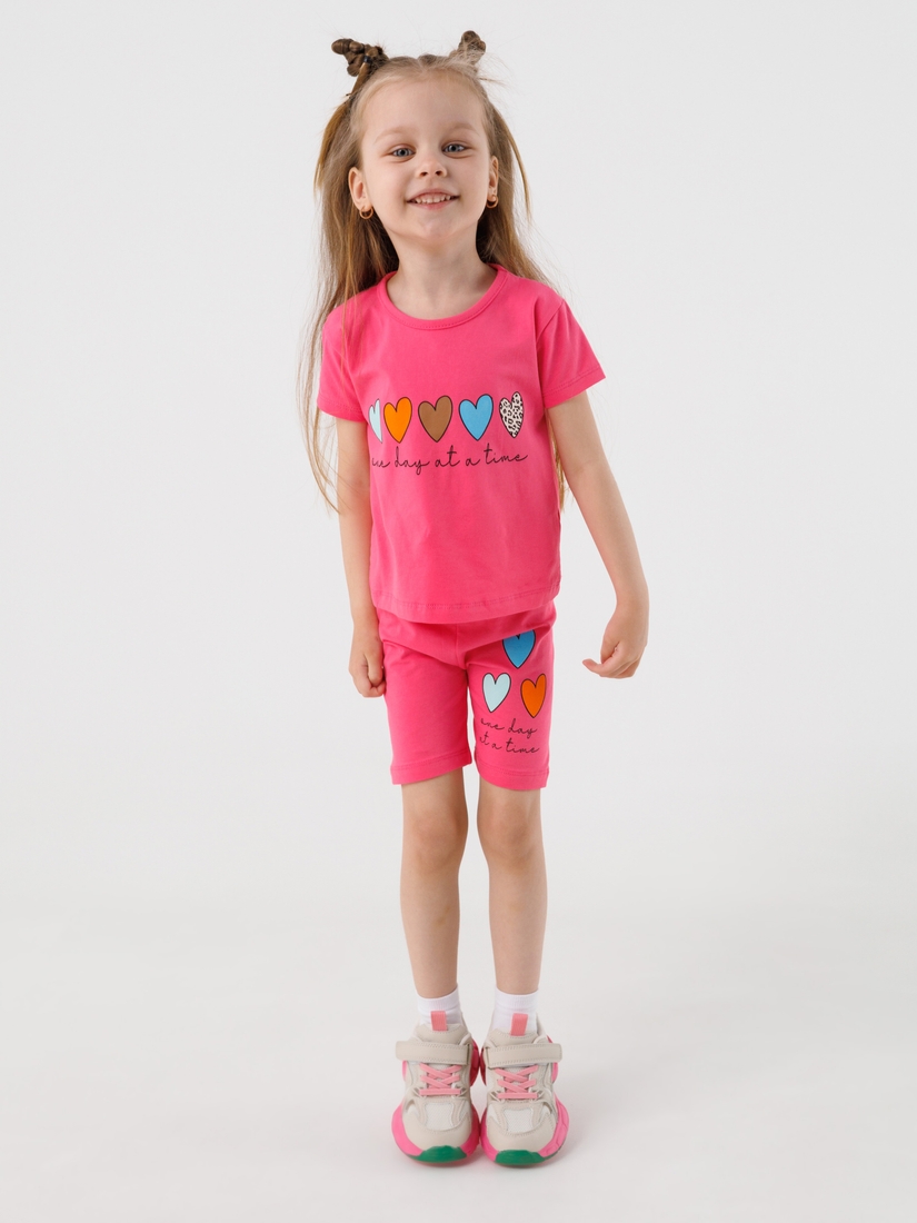 Фото Костюм футболка+шорти для дівчинки Baby Show 16488 110 см Рожевий (2000990554123S)