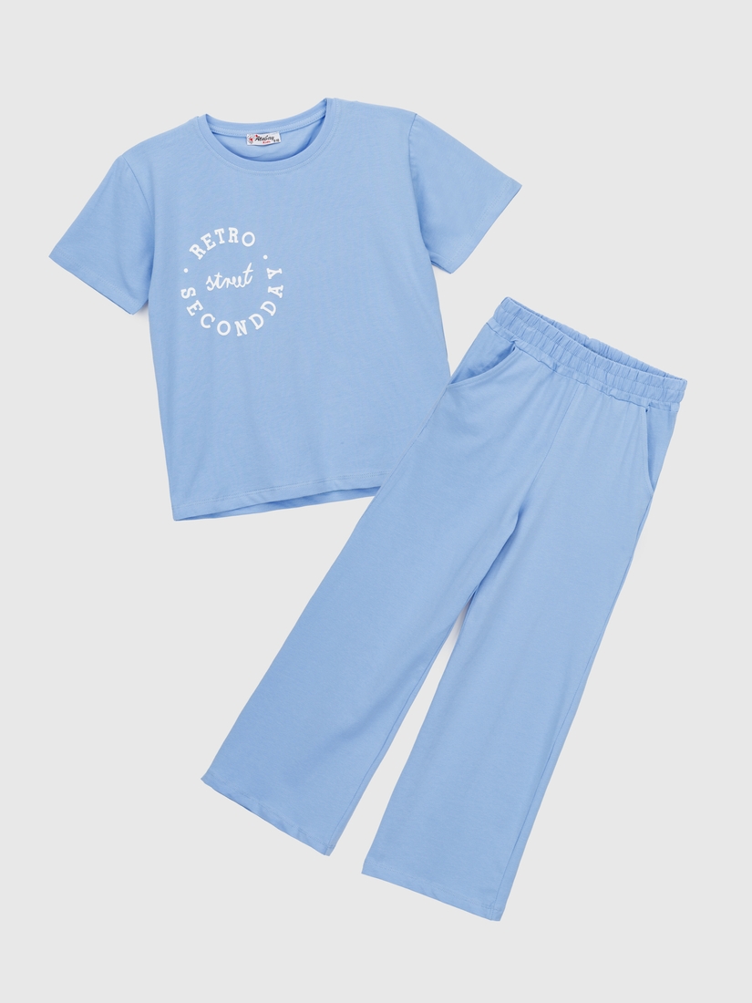 Фото Костюм футболка+штани для дівчинки Atabey 10532 116 см Блакитний (2000990478269S)