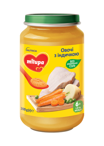 Дитяче пюре овочево-м'ясне "Овочі з індичкою" Milupa 12084 (5900852041655)