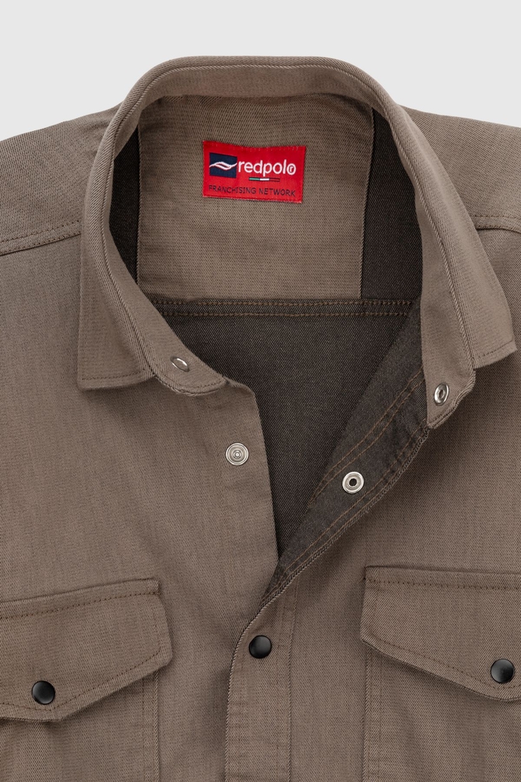Фото Рубашка однотонная мужская Redpolo 3656 M Темно-бежевый (2000990031440D)
