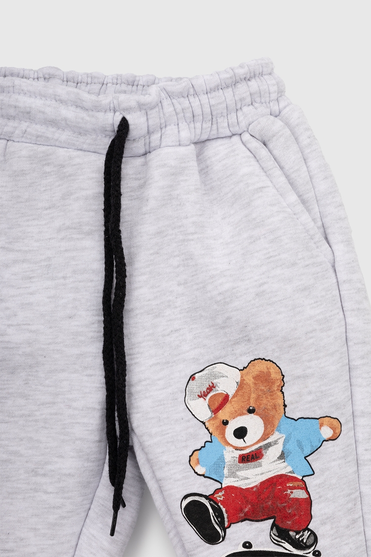 Фото Спортивні штани з принтом для хлопчика Pitiki 9791 Ведмедик 110 см Сірий (2000990046765W)