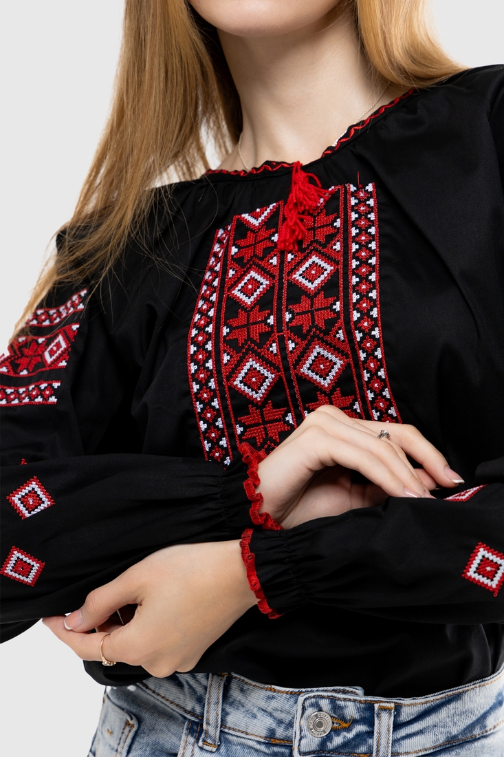 Фото Вишиванка сорочка з принтом жіноча Олеся 46 Чорний (2000989910077A)