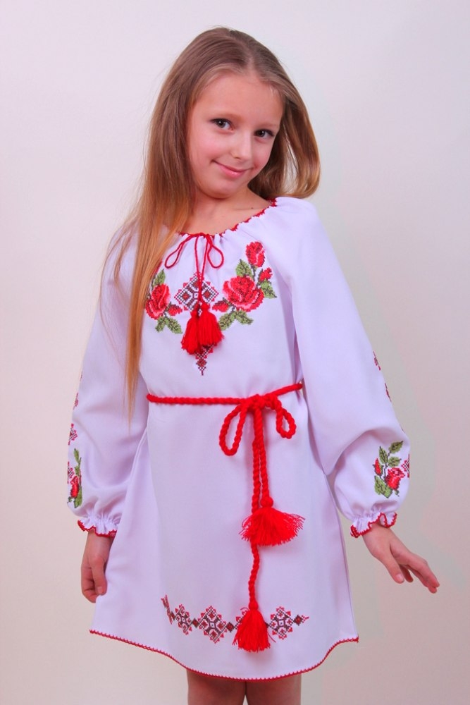 Фото Платье-вышиванка с длинным рукавом,128 ЗОРЯНА Разноцветный (2000902198117D)