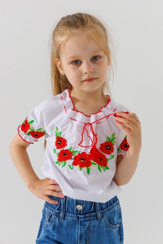 Фото Сорочка вишиванка для дівчинки КОЗАЧЕК ЕКО-МАК 122 см Різнокольоровий (2000990650559A)