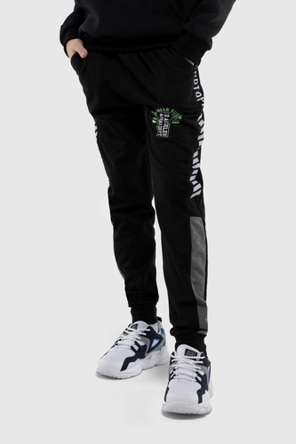 Фото Спортивні штани для хлопчика манжет з принтом Hees 3035 140 см Чорний (2000990161611W)