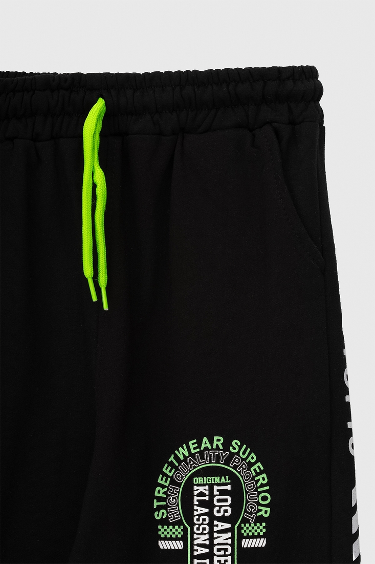 Фото Спортивні штани для хлопчика манжет з принтом Hees 3035 140 см Чорний (2000990161611W)