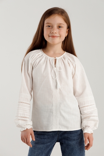 Фото Рубашка с вышивкой для девочки Cuento 2199 122 см Белый (2000990264183A)