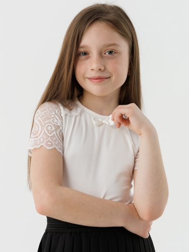 Фото Блуза однотонная для девочки Perix 5015 152 см Молочный (2000990480033D)