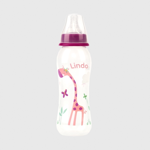 Фото Бутылочка круглая Lindo LI145 с силиконовой соской Розовый (2000989564355)