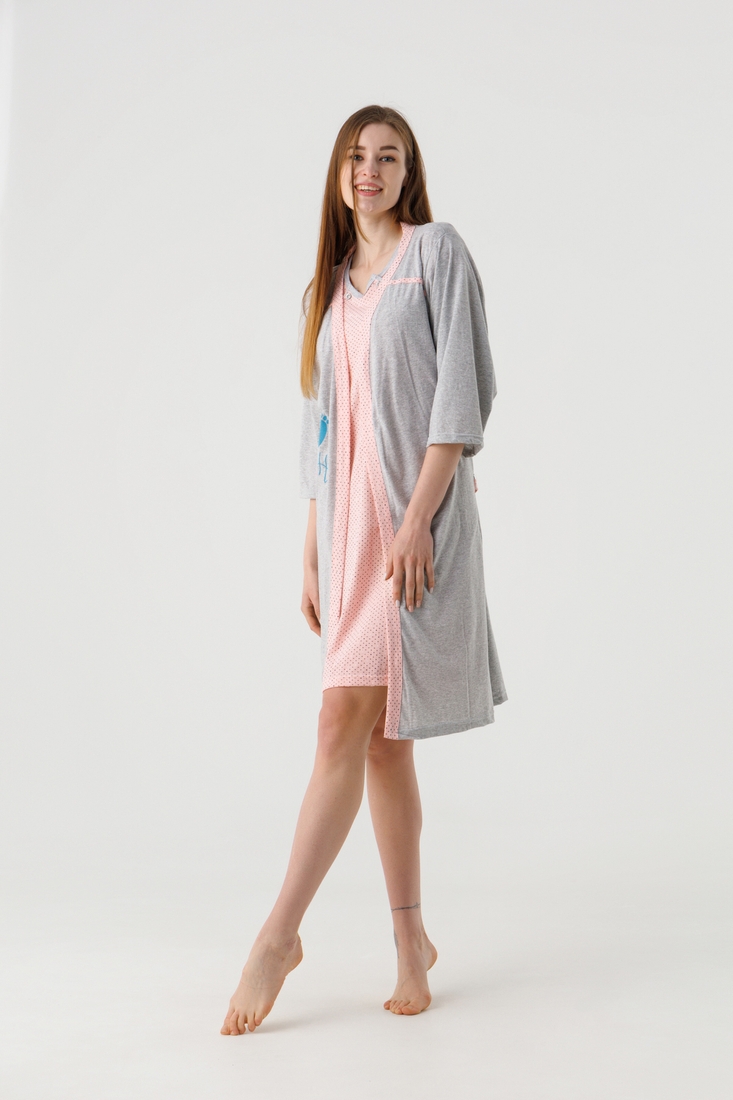 Фото Комплект халат+сорочка жіночий Sevgi 679 XL Сіро-рожевий (2000990512659A)