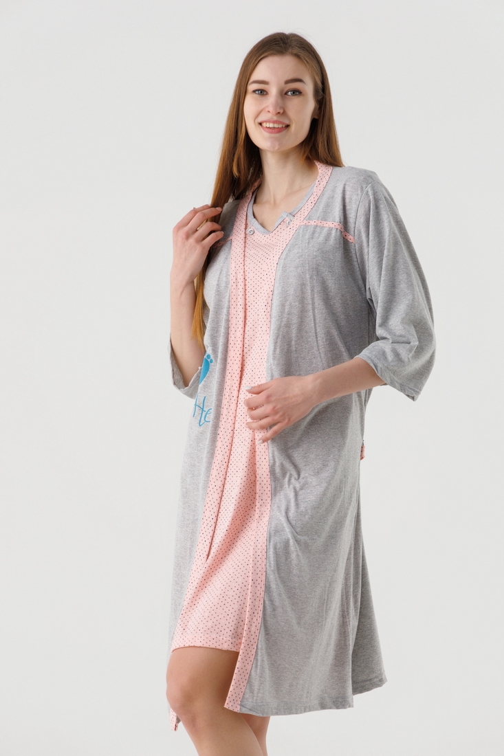 Фото Комплект халат+рубашка женский Sevgi 679 M Серо-розовый (2000903372554A)