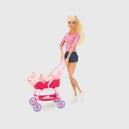 Фото Набір ляльок "Прогулянка"Defa 8380 з немовлям та аксесуарами Рожевий (2000989946946)