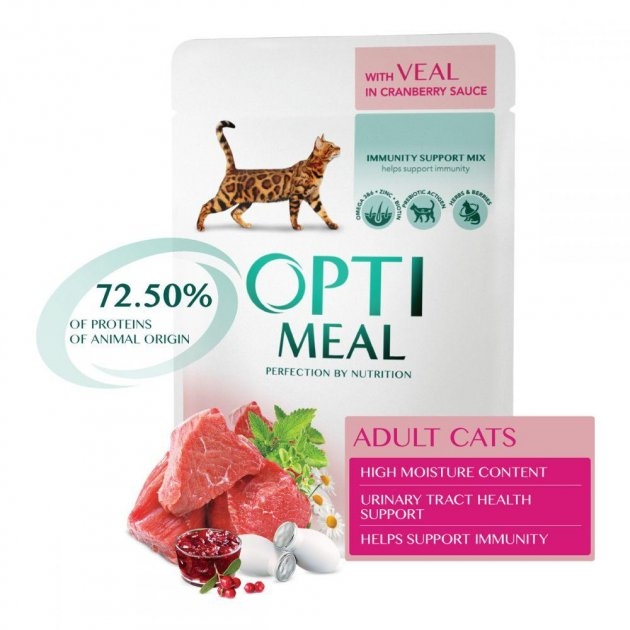 Влажный корм Optimeal с телятиной в клюквенном соусе консервы для кошек 85г 5438 (4820083905438)