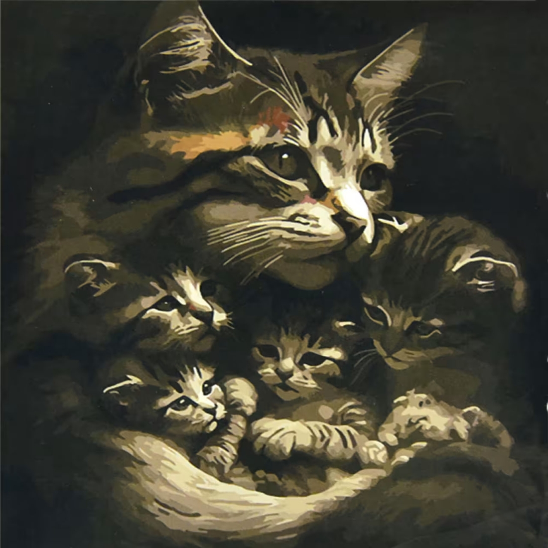 Фото Набір для розпису по номерах Кішка з котенятами Strateg АА006 (4823113863364)