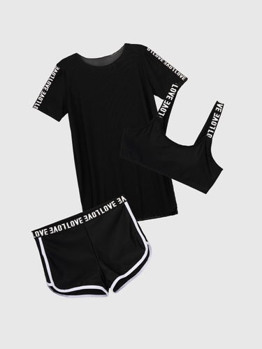 Фото Комплект футболка+топ+шорты для девочки TREBA A626 160 см Черный (2000990366658S)
