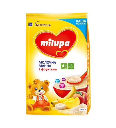 Каша манна з фруктами молочна суха швидкорозчинна Milupa 12060 (5900852930041)