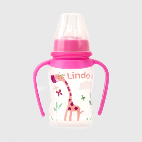Фото Бутылочка круглая Lindo LI146 с силиконовой соской Розовый (2000990122544)