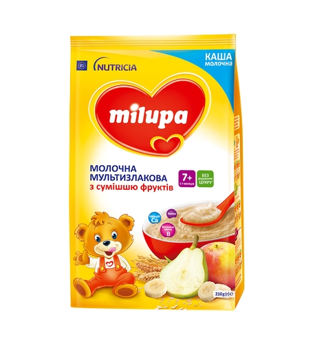 Каша молочна суха швидкорозчинна мультизлакова з сумішшю фруктів Milupa 12064 (5900852930010)