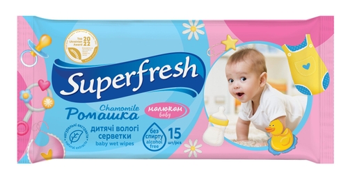 Серветка волога Superfresh 42215469 Baby chamomile 15 шт. (4820048484008A)