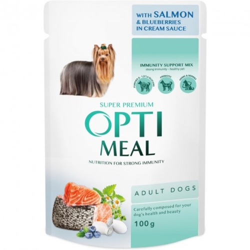 Вологий корм OPTIMEAL для дорослих собак з лососем та лохіною в соусі 100 г 9725 (4820215369725)
