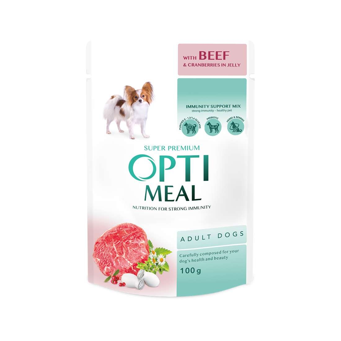 Консервированный корм для собак OPTIMEAL, с говядиной и клюквой в желе, 100г 9626 (4820215369626)