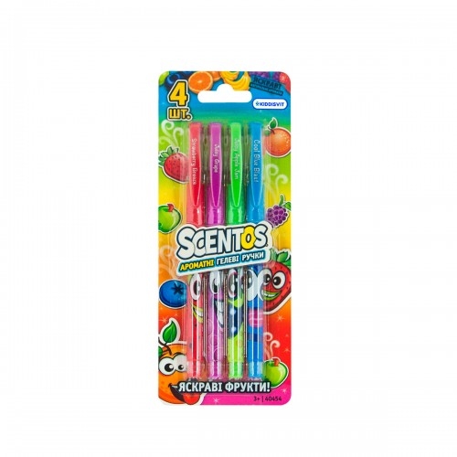 Фото Набір ароматних гелевих ручок Scentos 40545 Яскраві фрукти 4 кольори (8463760404549)