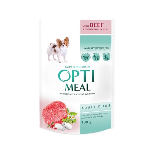 Консервований корм для собак OPTIMEAL, з яловичиною та журавлиною у желе, 100г 9626 (4820215369626)