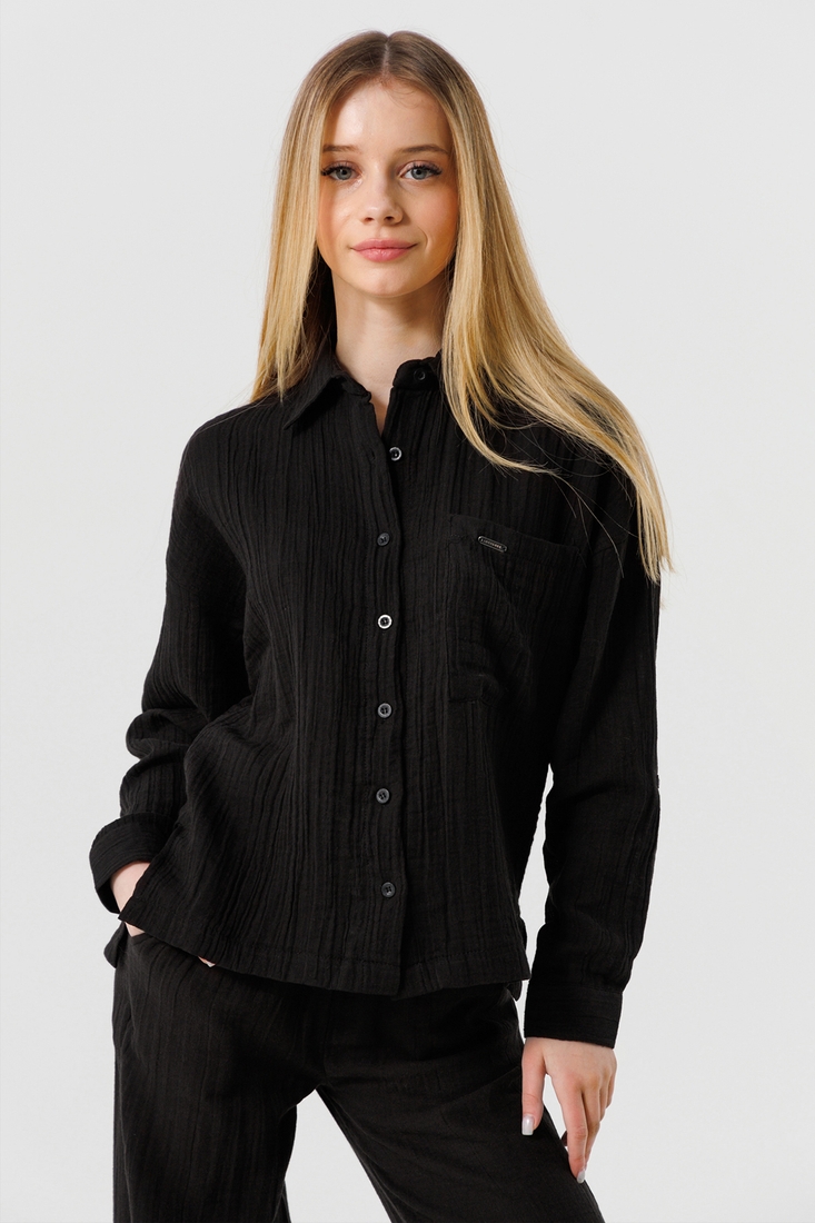 Фото Рубашка однотонная для девочки LocoLoco 9078 158 см Черный (2000990486769S)
