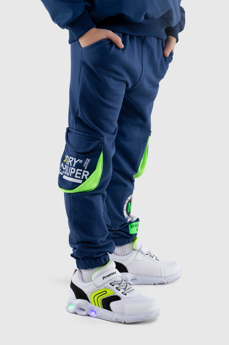 Фото Спортивні штани для хлопчика манжет з принтом Hees 2035 140 см Петроль (2000990162274W)