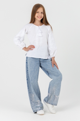 Фото Рубашка с вышивкой для девочки Мережка Фиалка 158 см Белый (2000990558787A)